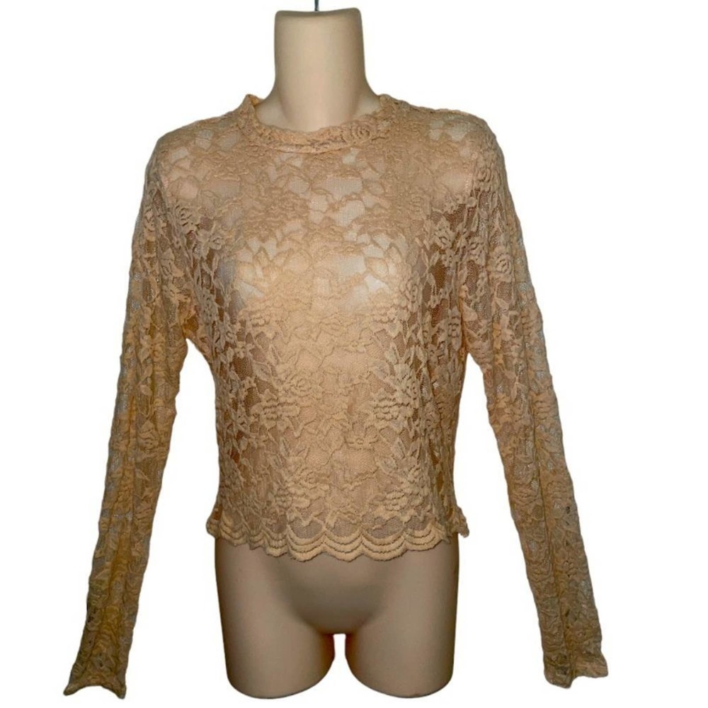 Contempo Casuals Long sleeve Peach Flesh tone Mesh Lace Top XL